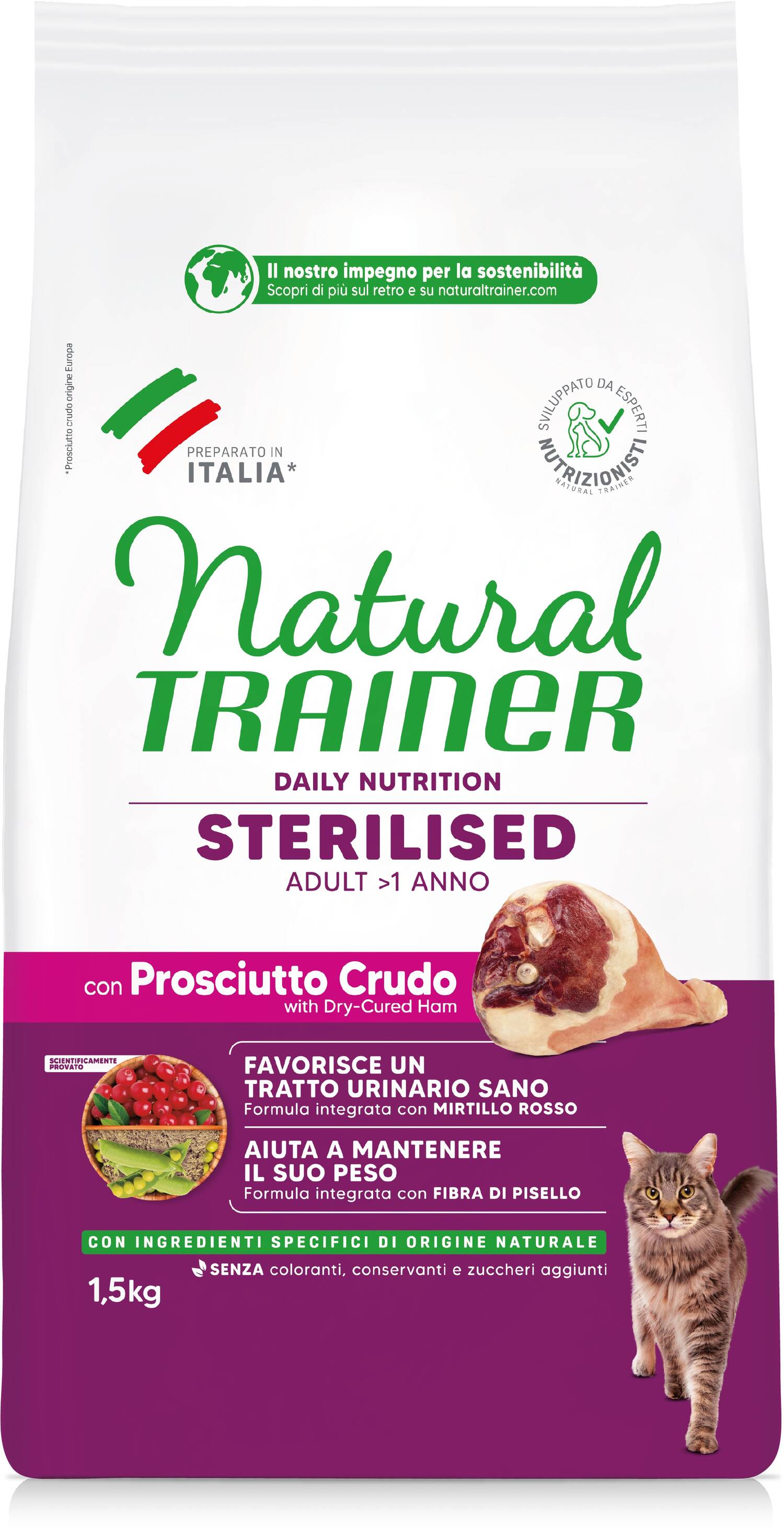 Natural Trainer Sterilised Prosciutto Crudo 1,5 kg Gatto